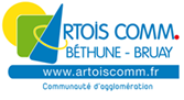 Logo de la communauté d'agglomération Artois comm où apparait le site Internet, le nom Bethune et Bruay