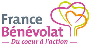 Logo de l'association de France Bénévolat avec l'inscription "du coeur à l'action" avec un arbre à coté en 3 couleurs.