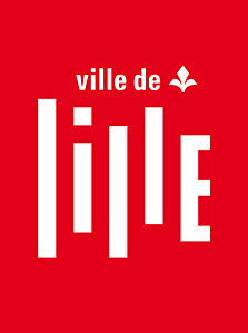 Logo de la ville de Lille sur un fond ouge et avec une fleur avec ses 2 feuilles